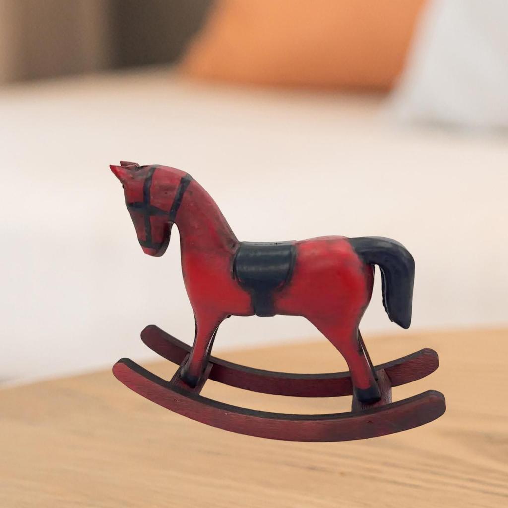 Wooden Rocking Horse Figurine Tabletop Ornament for Cabinet Entrance Bedroom