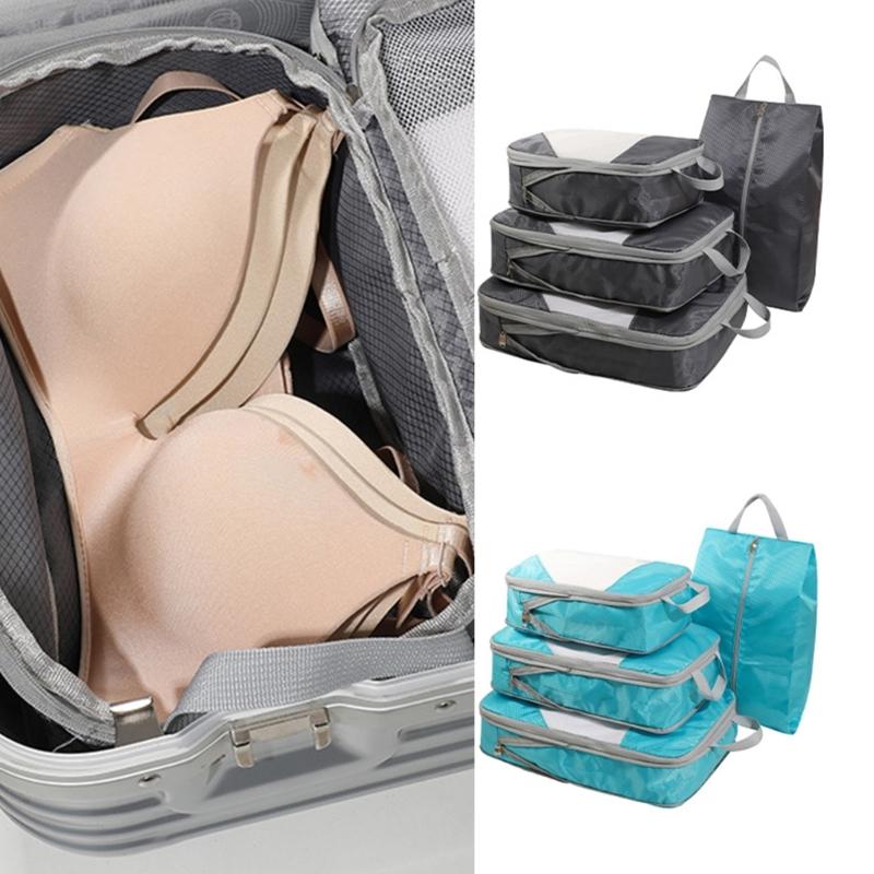 4 Set Travel Packing Cubes Compression Packing Cubes for Suitcase Luggage Cubes Suitcase Organizer Bags Travel Essential
