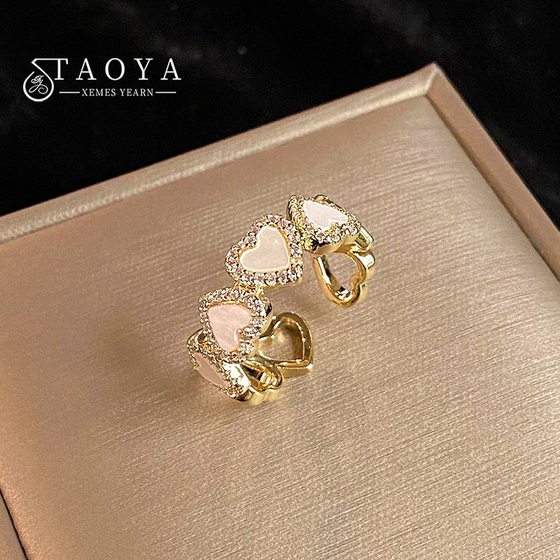 Girl's Sweet Imitation Shell White Heart Shaped Micro Set Zircon Open Ring 2026 Party For Women's Fashion Jewelry Accessories