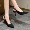 Large size women's shoes 41-43 wide fat feet bag head rear empty stiletto sandals women's summer sexy pointed black high heels single shoes