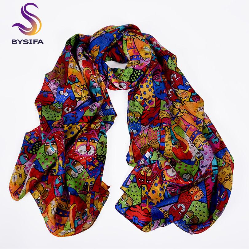 Orange Blue Winter Women Pure Silk Scarf Shawl Spring Fall Fashion Large Elegant Classical Long Scarves Wraps Printed 180*110Cm