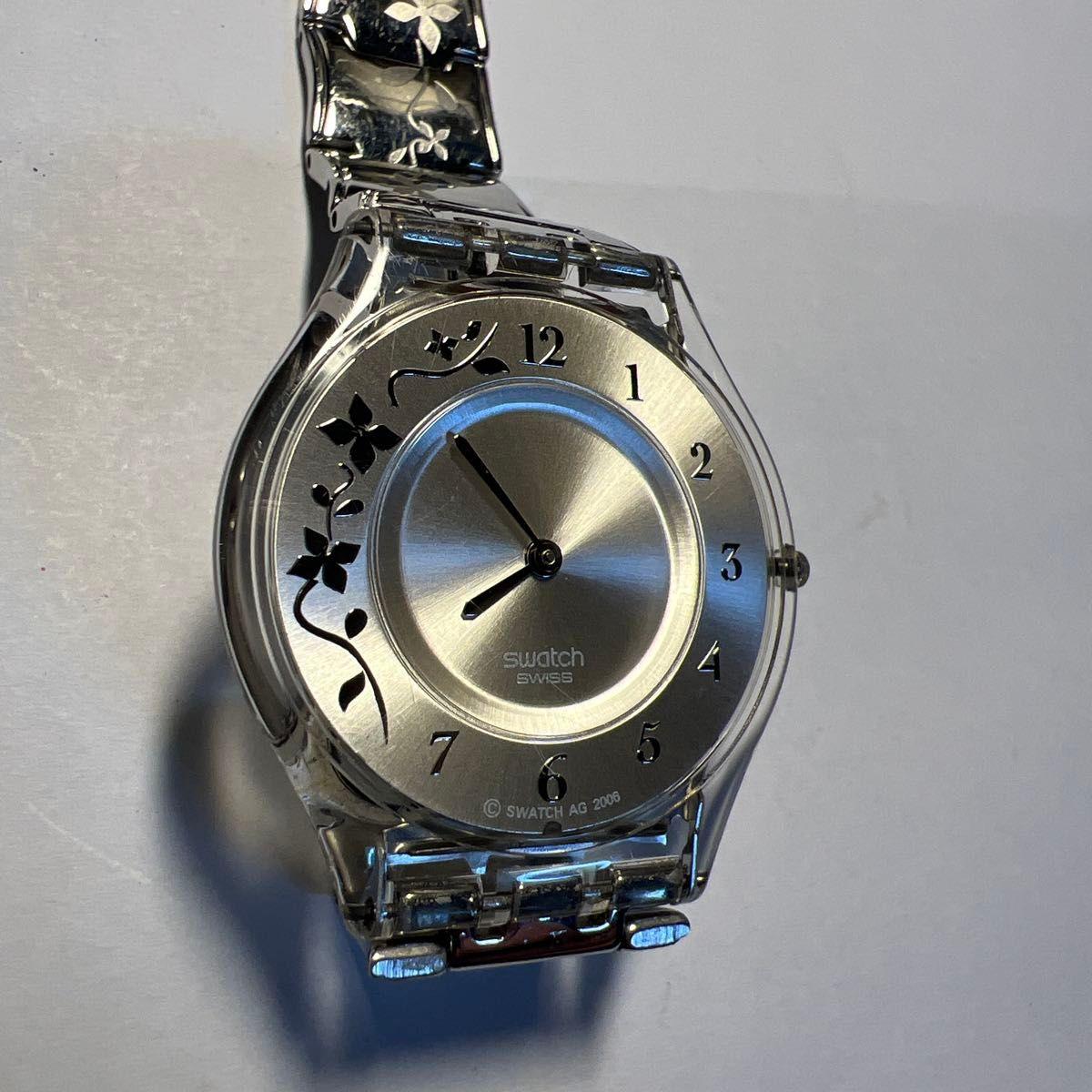 Used Swatch Watch 2006 Silver Flower Design