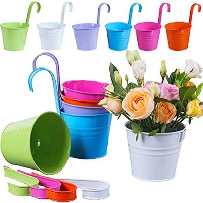 Hanging Planter Railing Balcony Planter for Indoor Outdoor Plants,Metal Bucket Herb Planter for Window Wall Fence with Removable Hooks