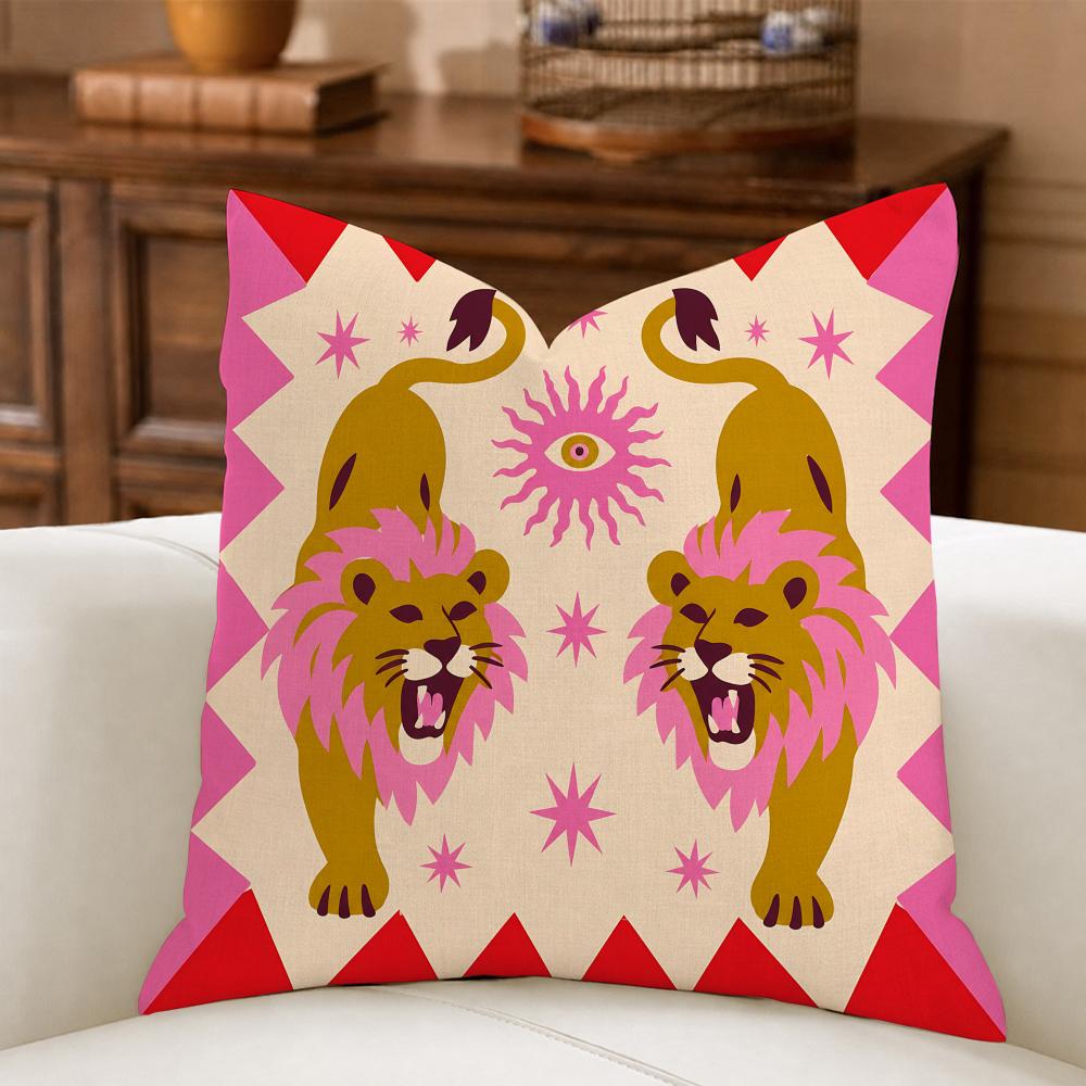 Whimsical Sun Moon Animal Cushion Cover Natural Breathable Durable Linen Printed Decor Pillow Case Sofa Bedroom
