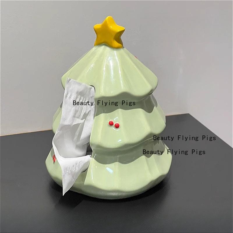1pc Ceramic Cartoon Christmas Tree Tissue Box Christmas Tree Toothpick Jar Christmas Decoration Ceramic Home Decorations