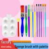 Children's 12-Piece Painting & Doodle Sponge Brush Set with Nylon Bristle Paintbrush and Palette