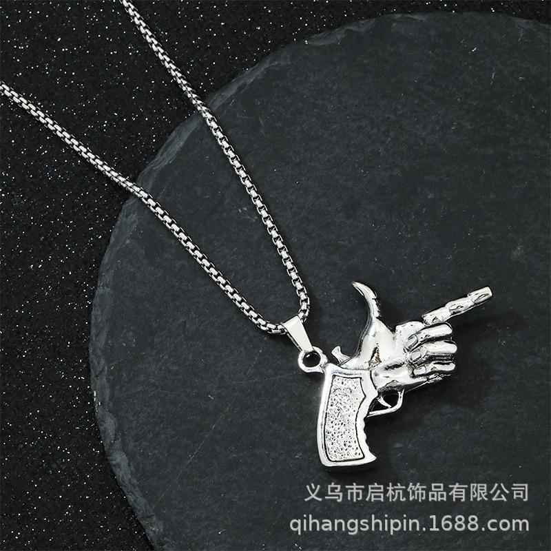 Finger Pistol Necklace Trendy Versatile Hip Hop Men'S Long Sweater Sweater Chain Accessories