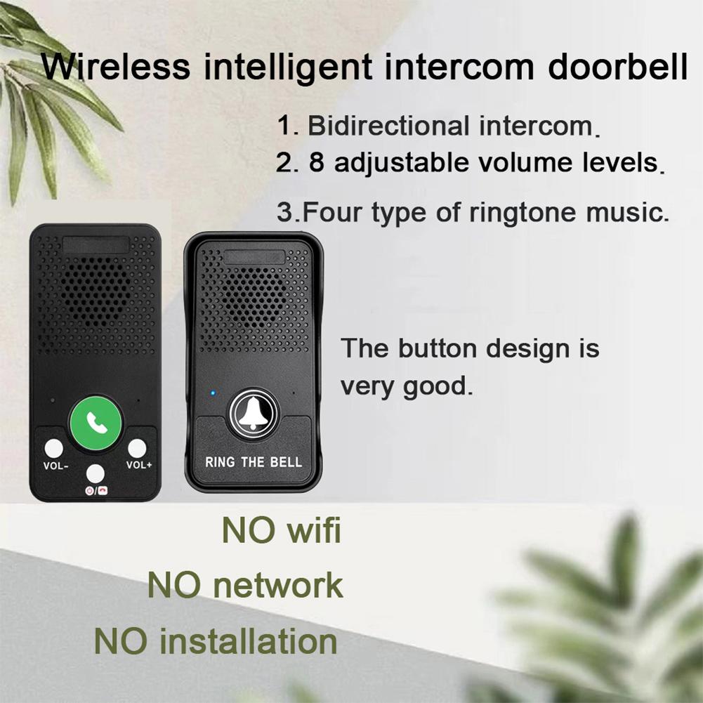 Wireless Doorbell 1000mAh Battery Adjustable Volume 4 Chimes One Press To Talk Full Duplex Intercom Door Bell Waterproof