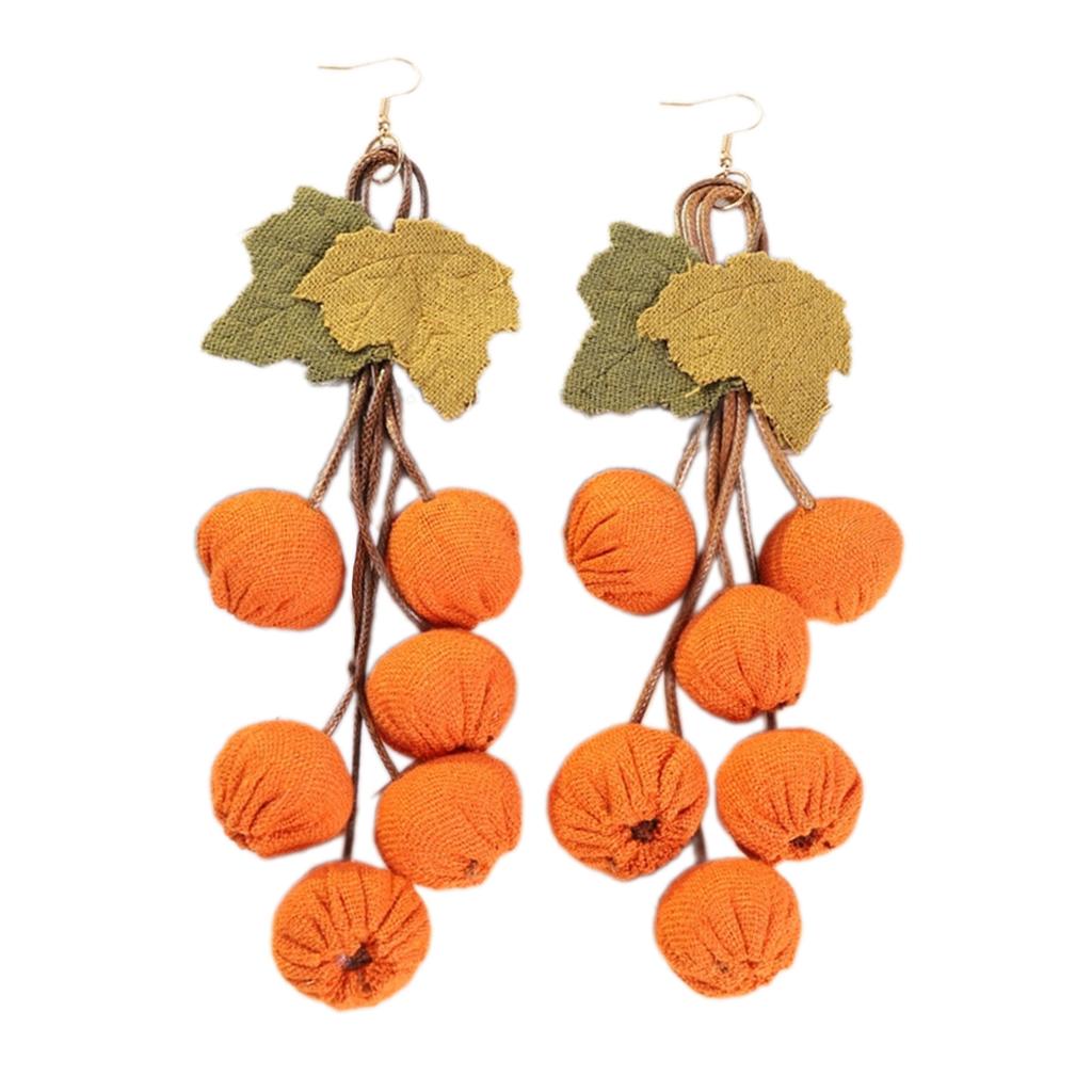 Stylish Autumn Dangle Earrings for Women Large Handmade Fabric Pumpkin Sunflower Designs Statement Jewelry Pieces