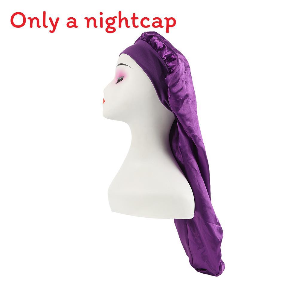 Long Large Satin Nightcap With Solid Color And Loose Tight Strap Sleeping Use