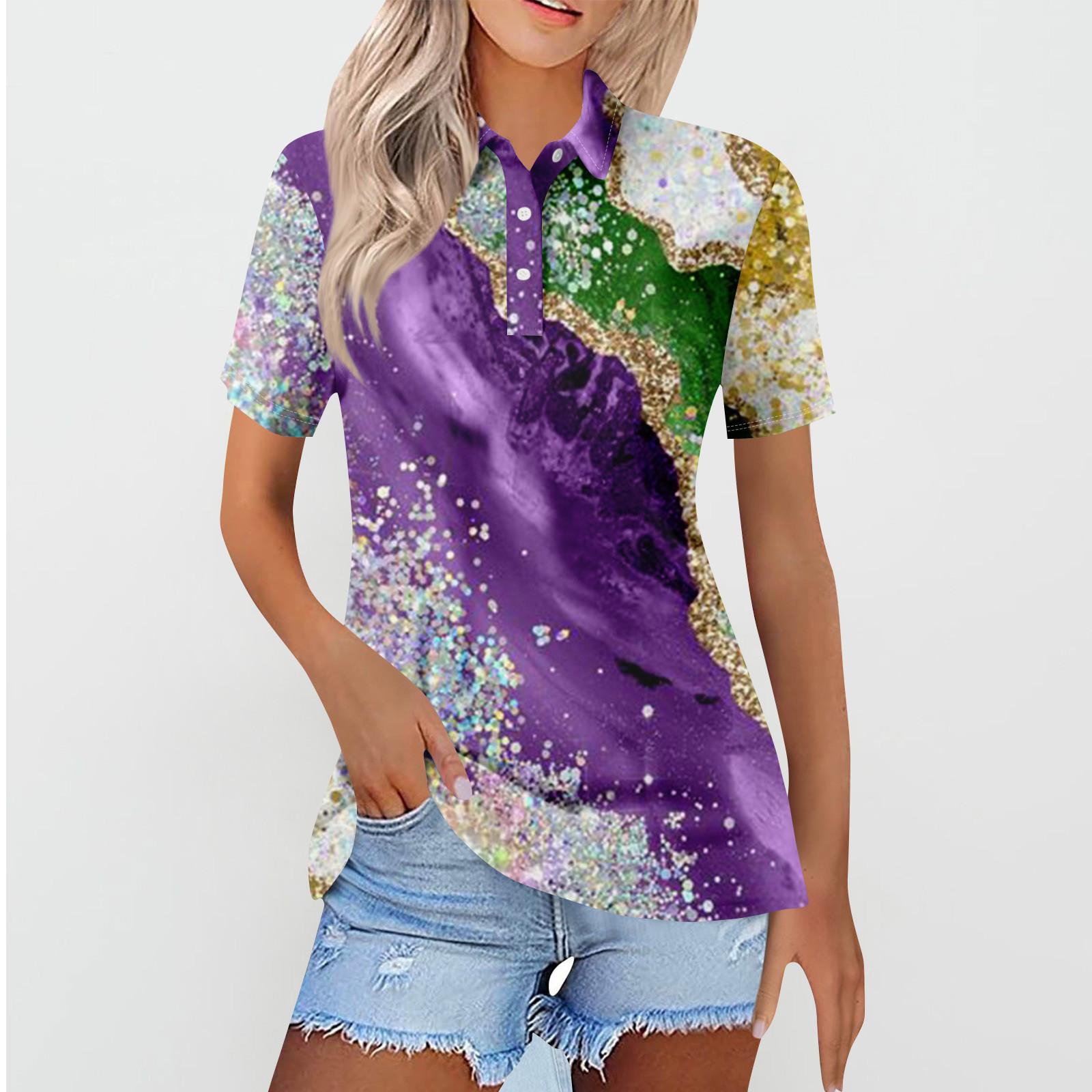 

Women s Casual Floral Print V-Neck Short Sleeve Decorative Button T-Shirt Top S світло-фіолетового кольору