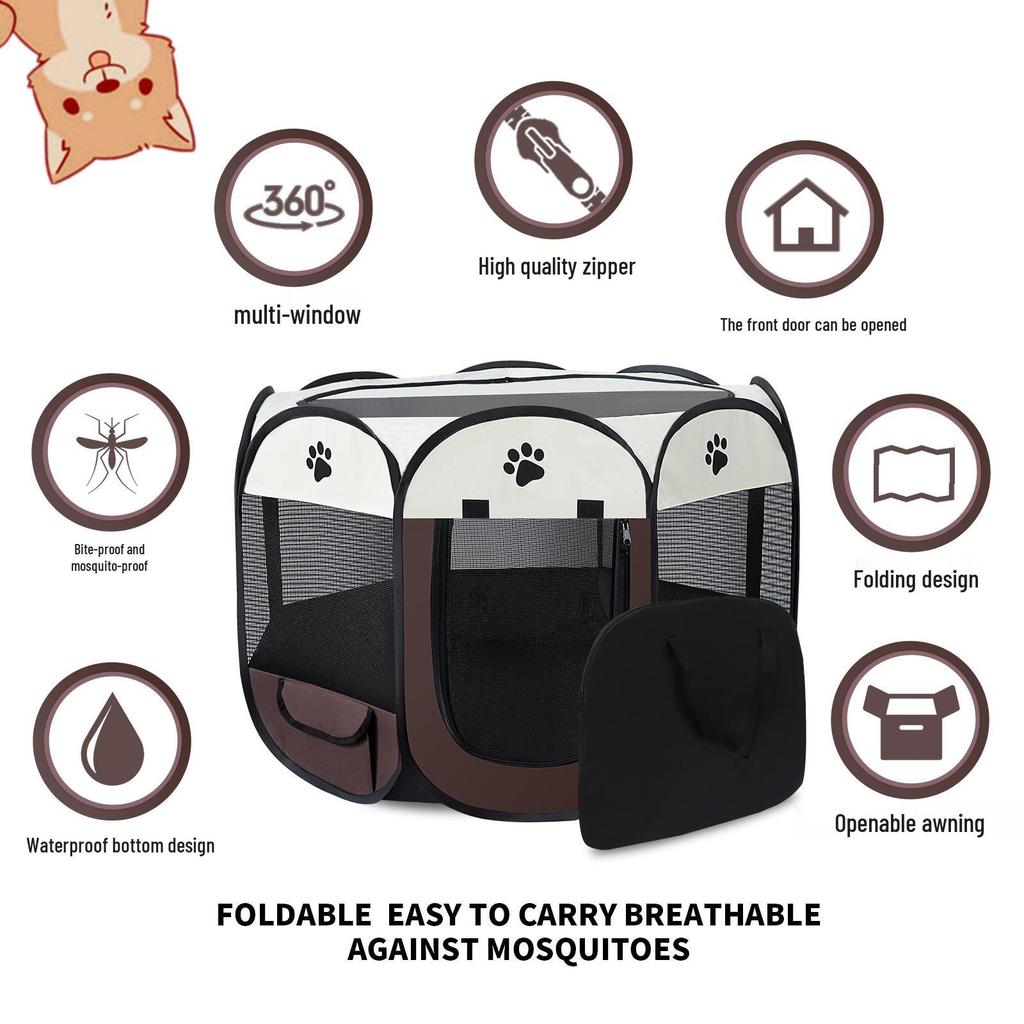Quick-Fold Octagonal Pet Tent: Outdoor Oxford Cloth Cage for Cats & Dogs