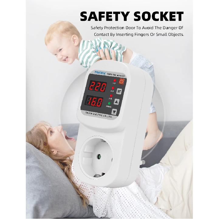 Automatic Voltage Current Protector Socket AC 220V 110V Adjustable 16A Power Surge Protector EU Plug Socket Safe Protect
