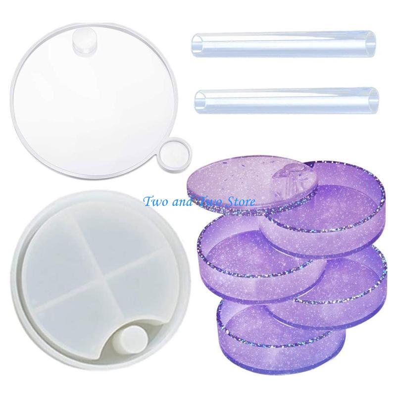 HX6F DIY Epoxy 3D Anniversary Multi-Layer Round Storage Box Mold for Soap Holder DIY Jewelry Storage Home Decor