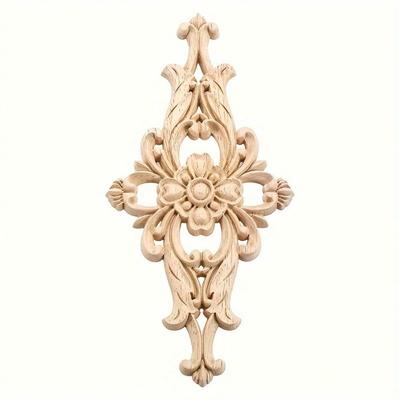1pc Wood-Carved Furniture Appliques Onlays,  Unpainted Center Carving Decal For Door Wall Ceiling Cabinet Dresser Decoration