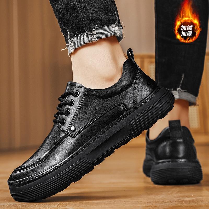 Men's shoes winter velvet warm casual leather shoes formal men's pure work waterproof shoes