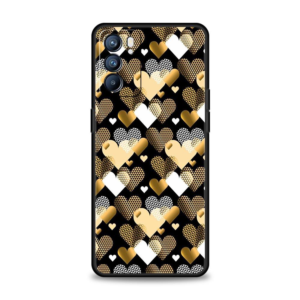 Gold Pink Rose Glitter Hearts Case For Oppo A54 A53 A52 A15 A95 A16 A78 A79 A80 A98 4G Find X5 X6 Reno10 12 13 F Pro 5G Cover