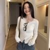 Korean Lazy Style Gray Twist Crew Neck Knitted Cardigan Jacket Women's Short Long-sleeved Short