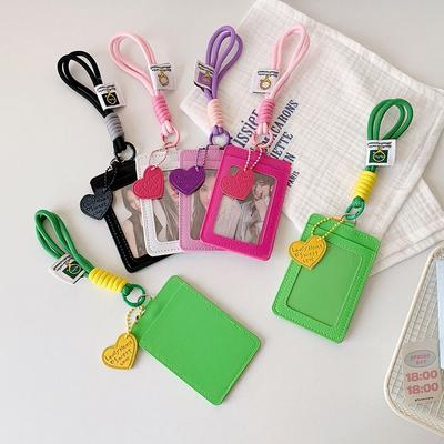 Kawaii PU-Leder Kartenhalter Doppel-Kartenschlitz mit Lanyard Ausweiskarte Kartenhalter Karten Tasche