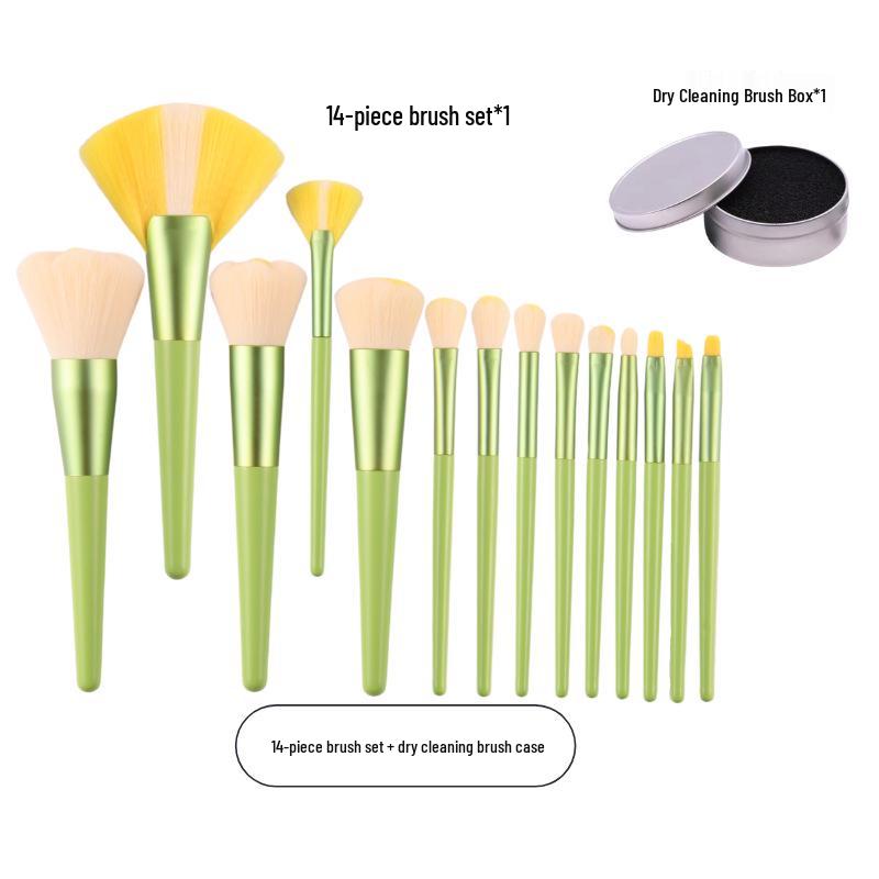 High-Grade Little Daisy 14-Piece Makeup Brush Set: Soft Bristle Powder and Fan-Shaped Highlighter Brushes for Beauty Application.