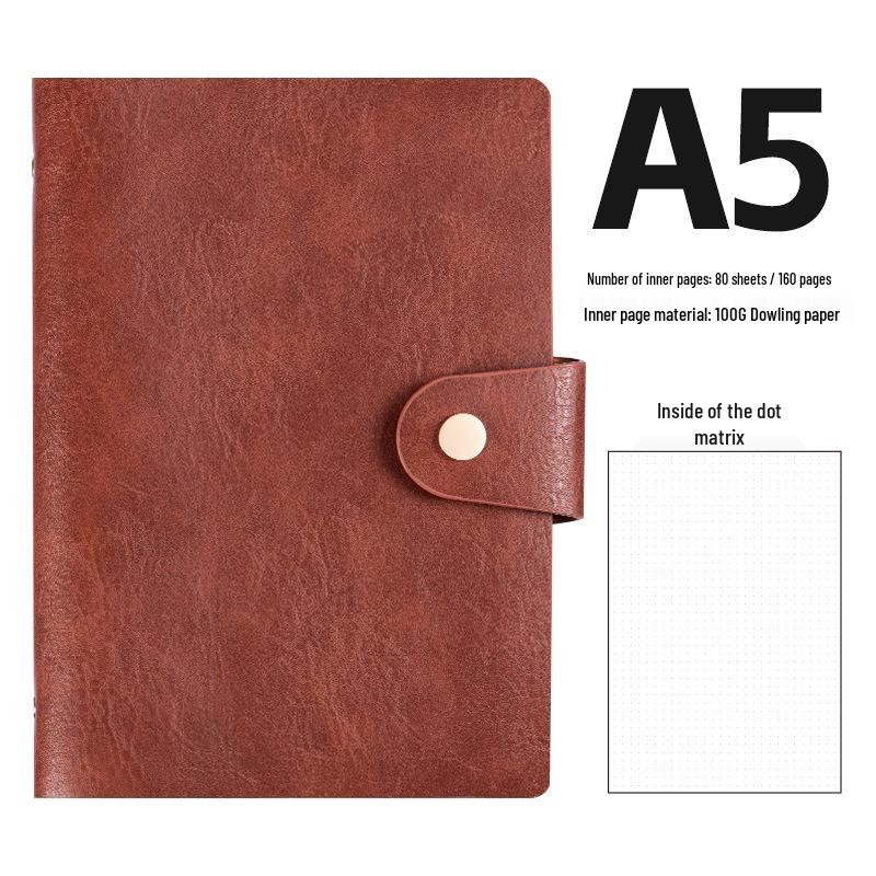 A5 Retro Cowhide Leather Business Notebook with Buckle Binder