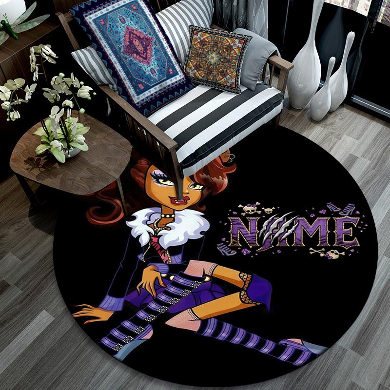 Custom Name,Clawdeen pattern round rug,Carpet Rug for Living Room Bedroom Playroom ,Non-slip Floor Mat,Holiday Gifts and Birthday Gifts.