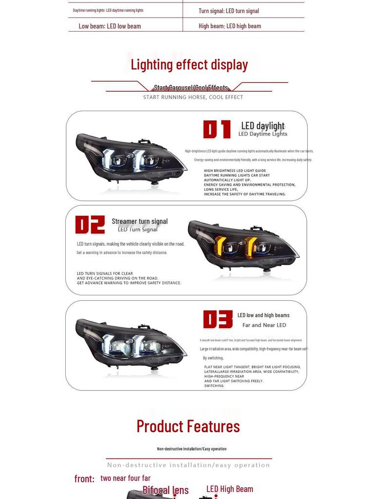 LED Lens Headlight Assembly with DRL & Turn Signals for 03-10 BMW 5 Series E60