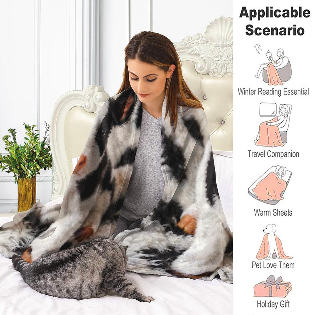 1pc 2D Flat Cute Little Cow Print Fluffy Blanket Soft Warm Throw For Sofa Bed Camping Bedroom Decor