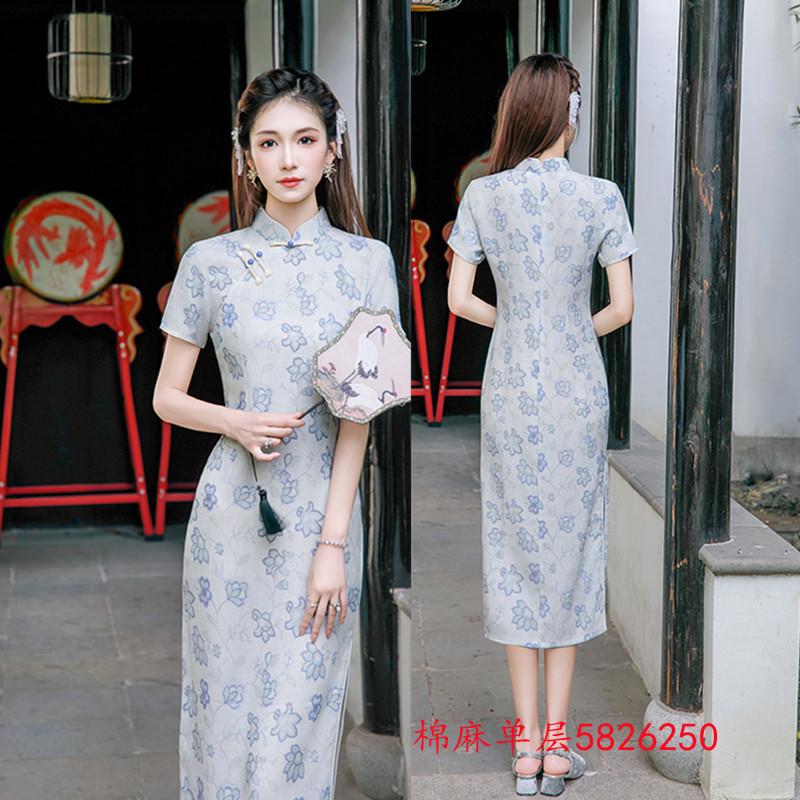 Nuovo cheongsam da ragazza in cotone e lino a vita migliorato in stile cinese 1011 Xia Xin temperamento elegante stile nazionale gentile abbigliamento quotidiano letterario