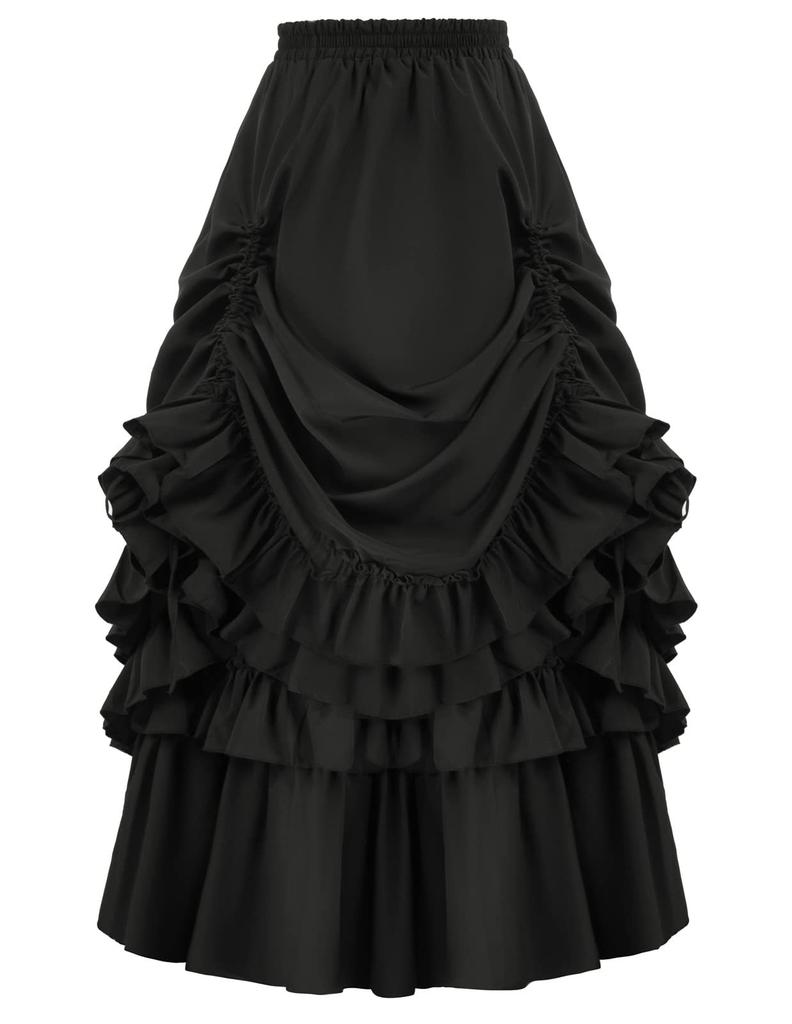 Brown Ruffled High Waisted Long Victorian Skirt Steampunk Skirts Womens Party Wear Gothic Vintage Clothes Medieval Costume Sexy
