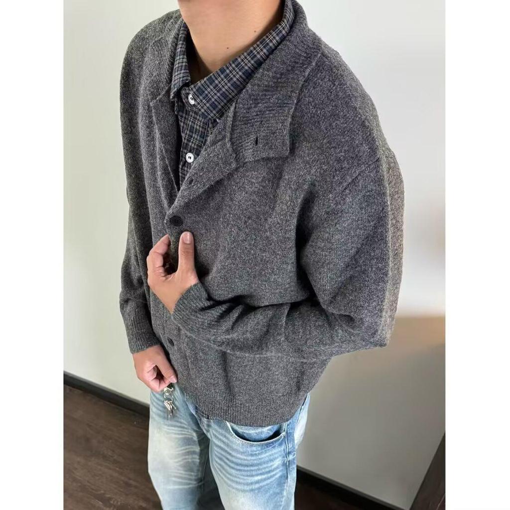 Korean Autumn and Winter Semi-turtleneck Cardigan Thermal Sweater Men's New Old Money Style Retro Versatile Casual Knitted Sweater Jacket