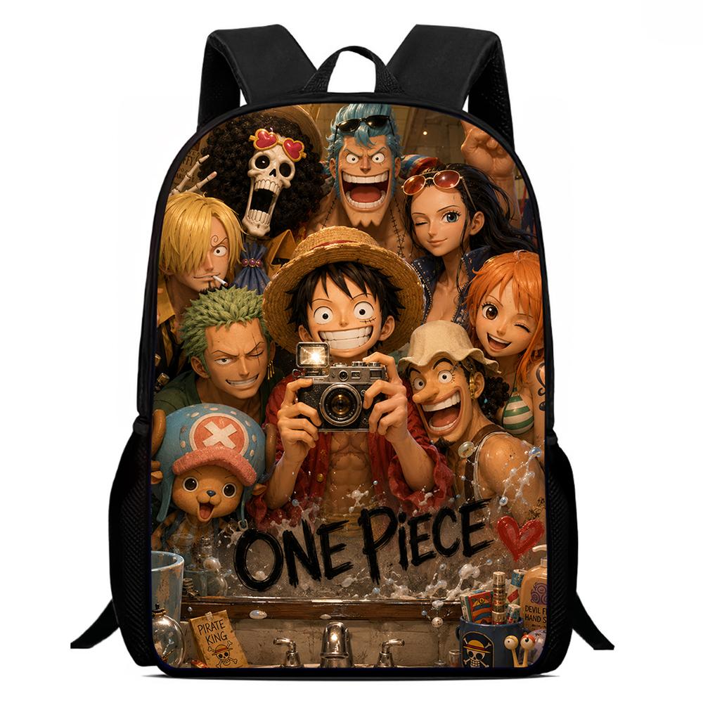 One Piece Mochila Escolar 15-Inch Large Capacity Durable Lightweight Adjustable Cartoon School Backpack Unisex For Kids Age 6-10