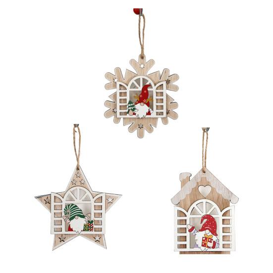 2 ks Dřevěná vánoční přívěsek Vánoční stromek Dekorace Skřítek Hvězda Výřez Závěsné ozdoby pro Domácí Párty Obývací Pokoj