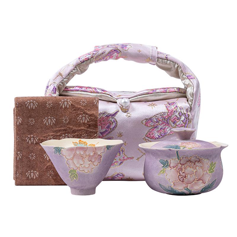 Hand-Painted Peony Ceramic Tea Set: Birthday & Mid-Autumn Gift