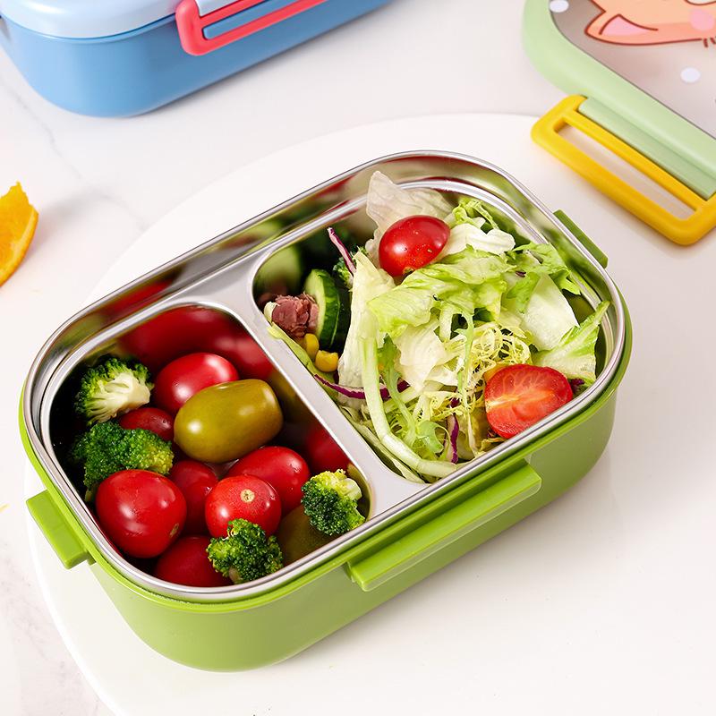 Kids' Cartoon Insulated Bento Box with Cutlery, Dual-Compartment, Food-Grade 304 Stainless Steel