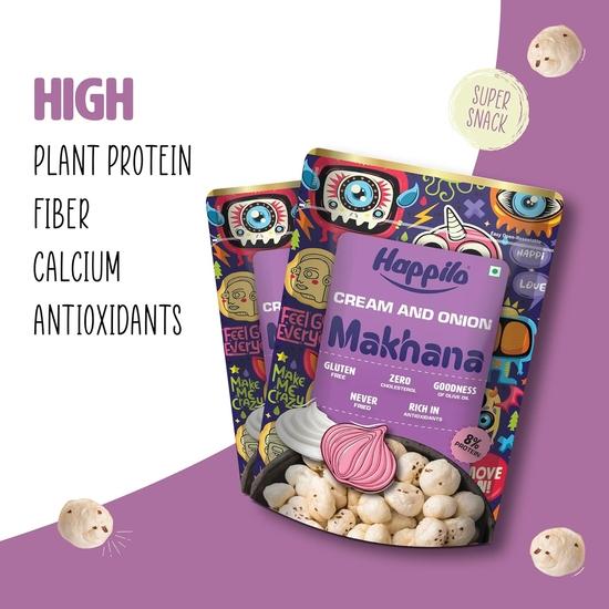 Happilo Premium Super Snack Makhana Smetana a Cibule 60g, Pražené Liščí Oříšky Zdravá Svačinka Nízkokalorické Bezlepkové a Veganské