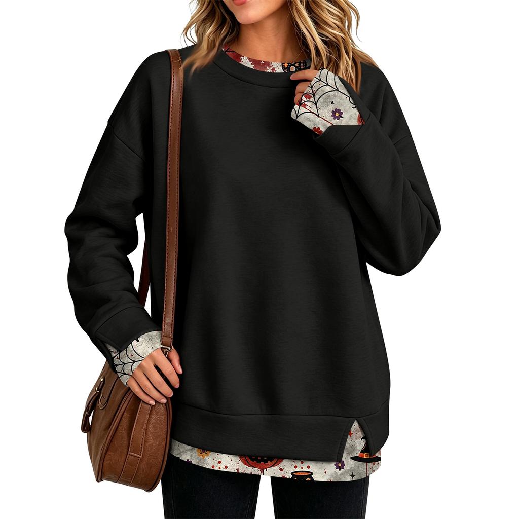 Dam Casual Leopardmönster Tvådelad Långärmad Halsringad Pullover Top