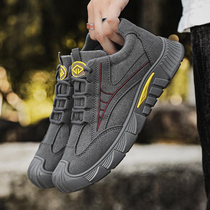 Fashion Men's 2025 Canvas Safety Work Shoes Lace-Up Breathable Non-Slip Shock Absorbing Durable Casual Sneakers for Labor Protection