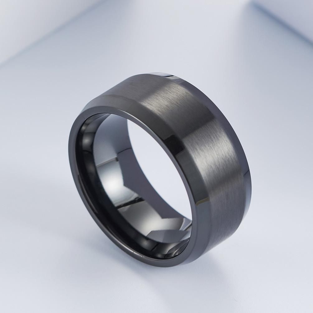Simple Matte Titanium Steel Ring, Gold-plated Wide Brushed Ring