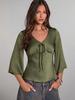 European and American Fashion Slim Fit V-Neck Pullover Shirt, Women's Solid Color, 2026 Spring/Summer