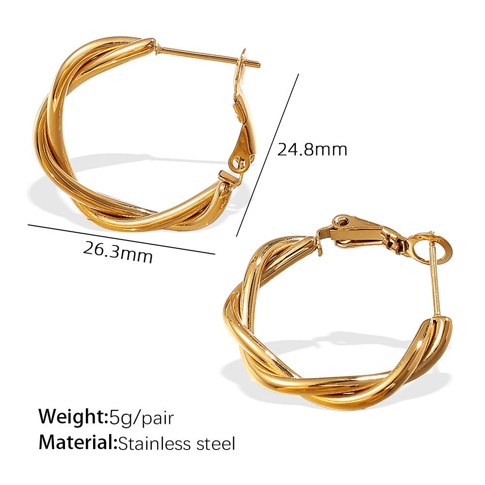 High-end Gold-plated Stainless Steel Hoop Earrings with Elegant Retro Hong Kong Style