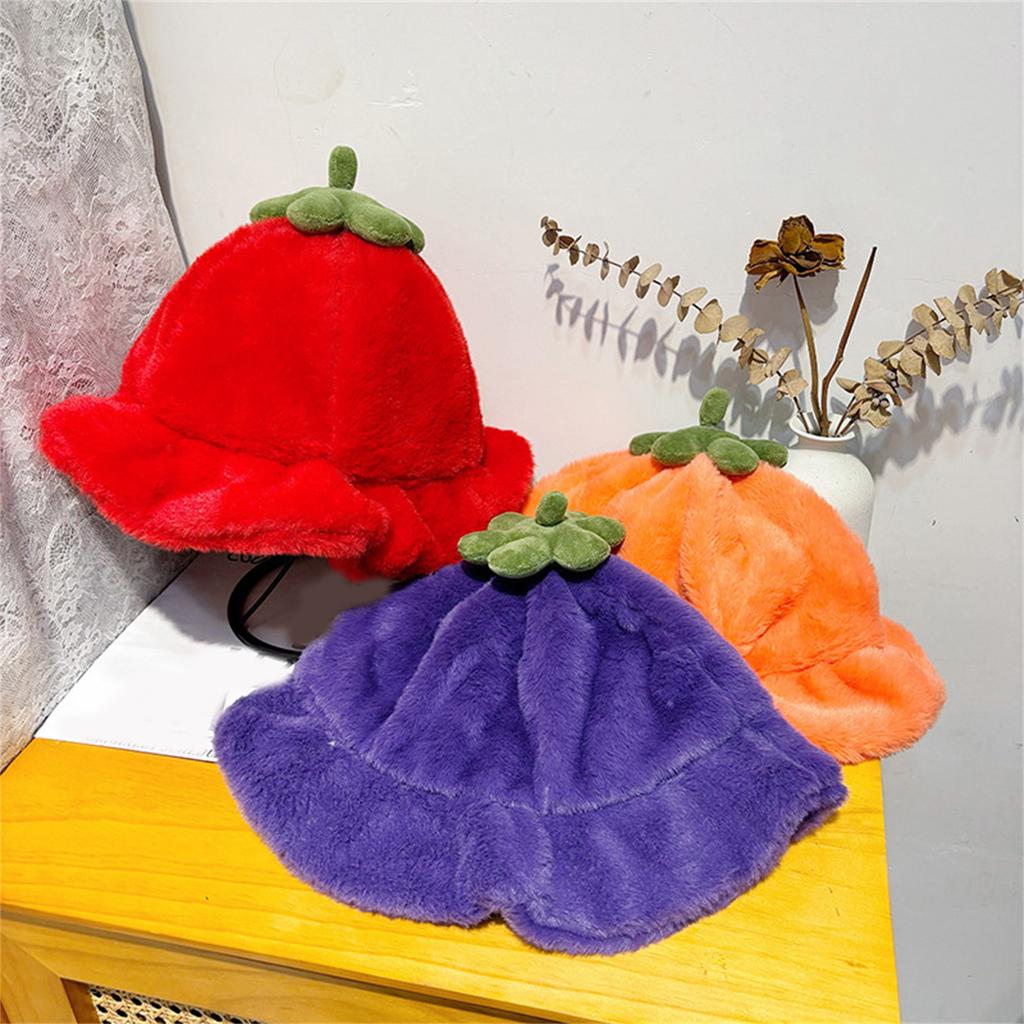 Girls Bucket Hat Fisherman Hat with Eggplant Persimmon for Vacations Photo Props Headpiece Thicken Hat Headgear