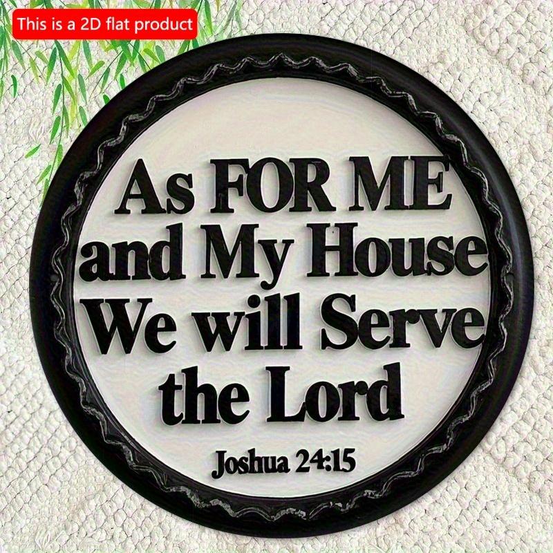2d Flat 20*20cm “as for Me and My House We Will Serve The Lord” Circular Wooden Wall Art Decoration, with Holly Decoration, for Home, Cafe, Office.