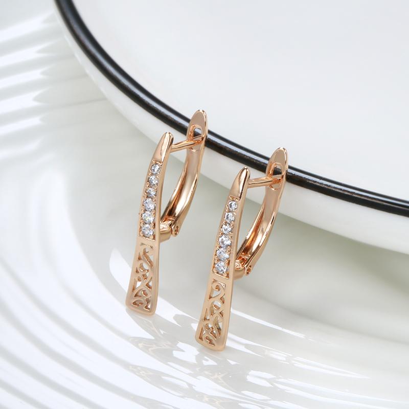 Women 585 Rose Gold Chic Earrings Natural Zircon Long Drop Earrings