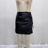 Herbst- und Winterdesign sexy Babes einfarbig Kordelzug Träger geschlitzte Säume kleiner A-Saum hohe Taille Hüfte PU-Leder Miniskirt
