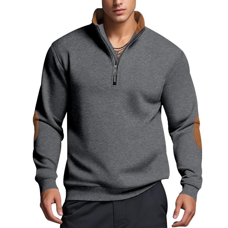 New Autumn and Winter Men's Casual Pullover Sweatshirt Zipper Stand Collar Solid Color Men's Jacket