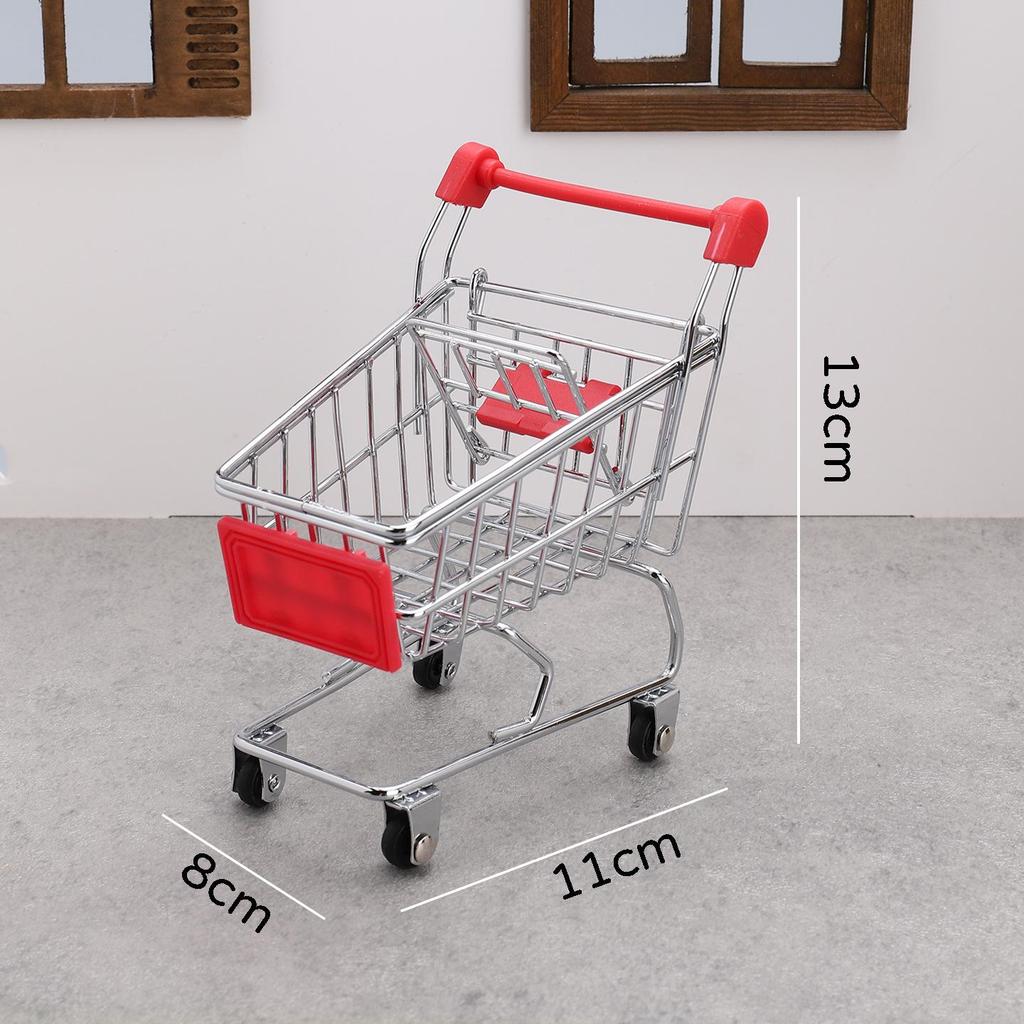 Mini Realistic Supermarket Shopping Cart & Play Food Set for Kids