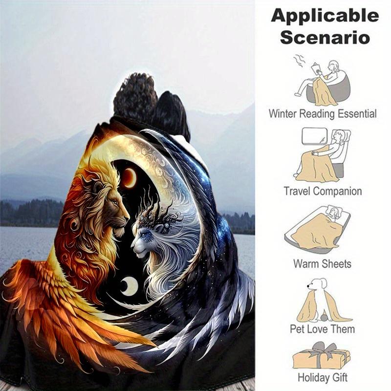 1pc Mythical Lion and Dragon Blanket Soft & Cozy, Living Room, Travel, Camping, Car Blankets