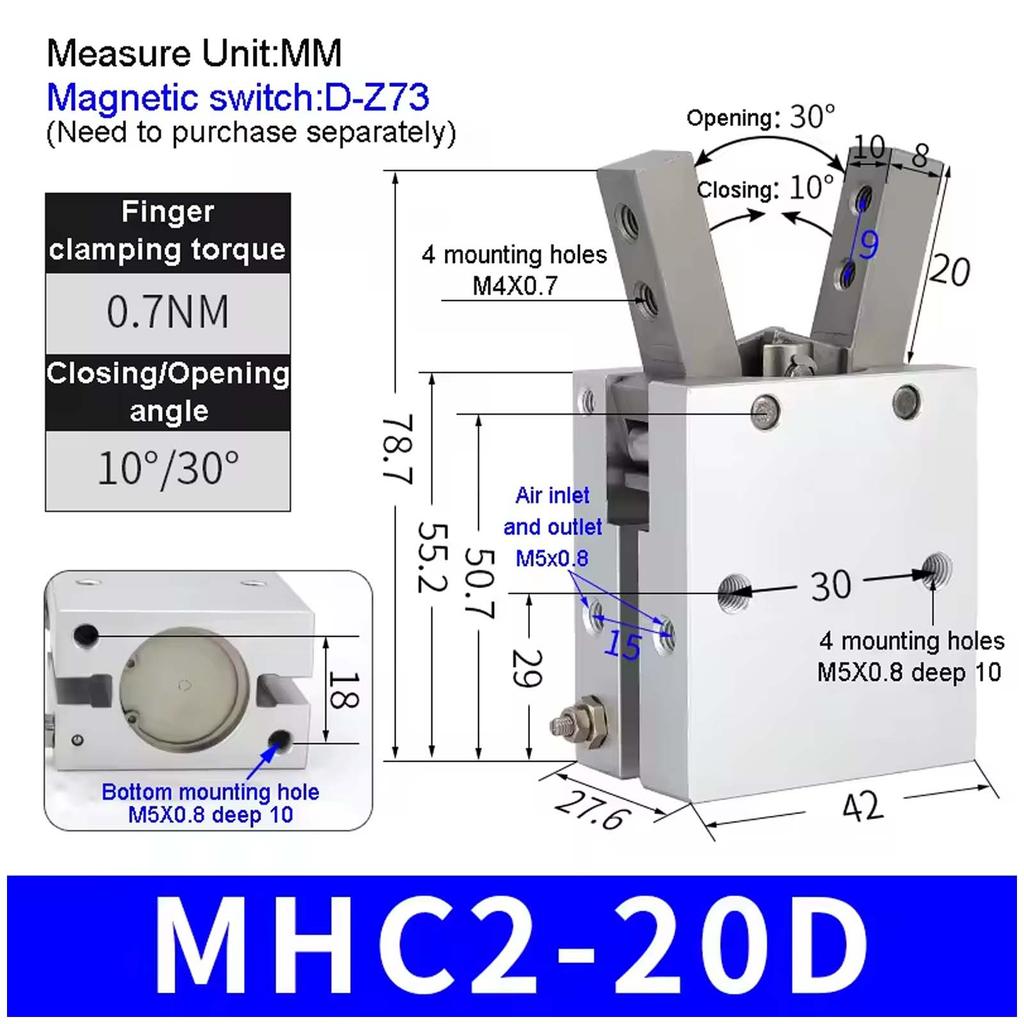 Winkelgreifer Pneumatikzylinder Robotergreifer Doppeltwirkend MHC2-10D MHC2-16D MHC2-20D MHC2-25D MHC2-32D