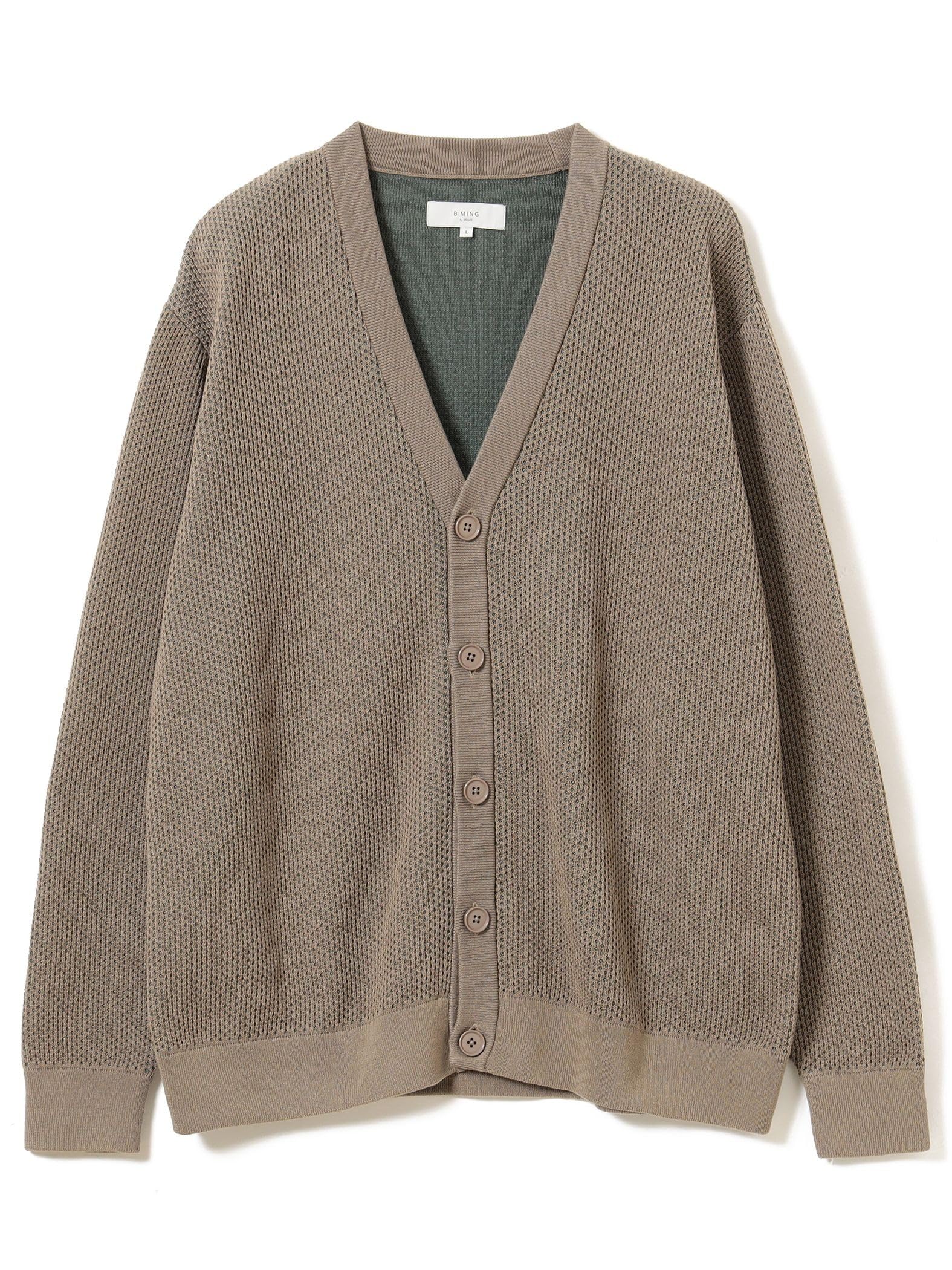 

B:MING LIFE STORE by BEAMS Men s Long Sleeve Knit 12 Gauge Double-Face Mesh Cardigan, Taupe, Size L